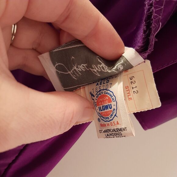 Vtg 7/8 Alfred Angelo Purple Satin Prom Bridesmaid Dress Gown Puff Sleeves USA - Picture 6 of 14